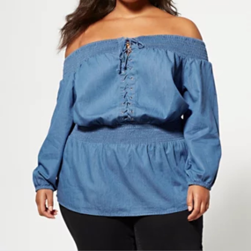 Fashion to Figure Blue Off-Shoulder Peasant Top